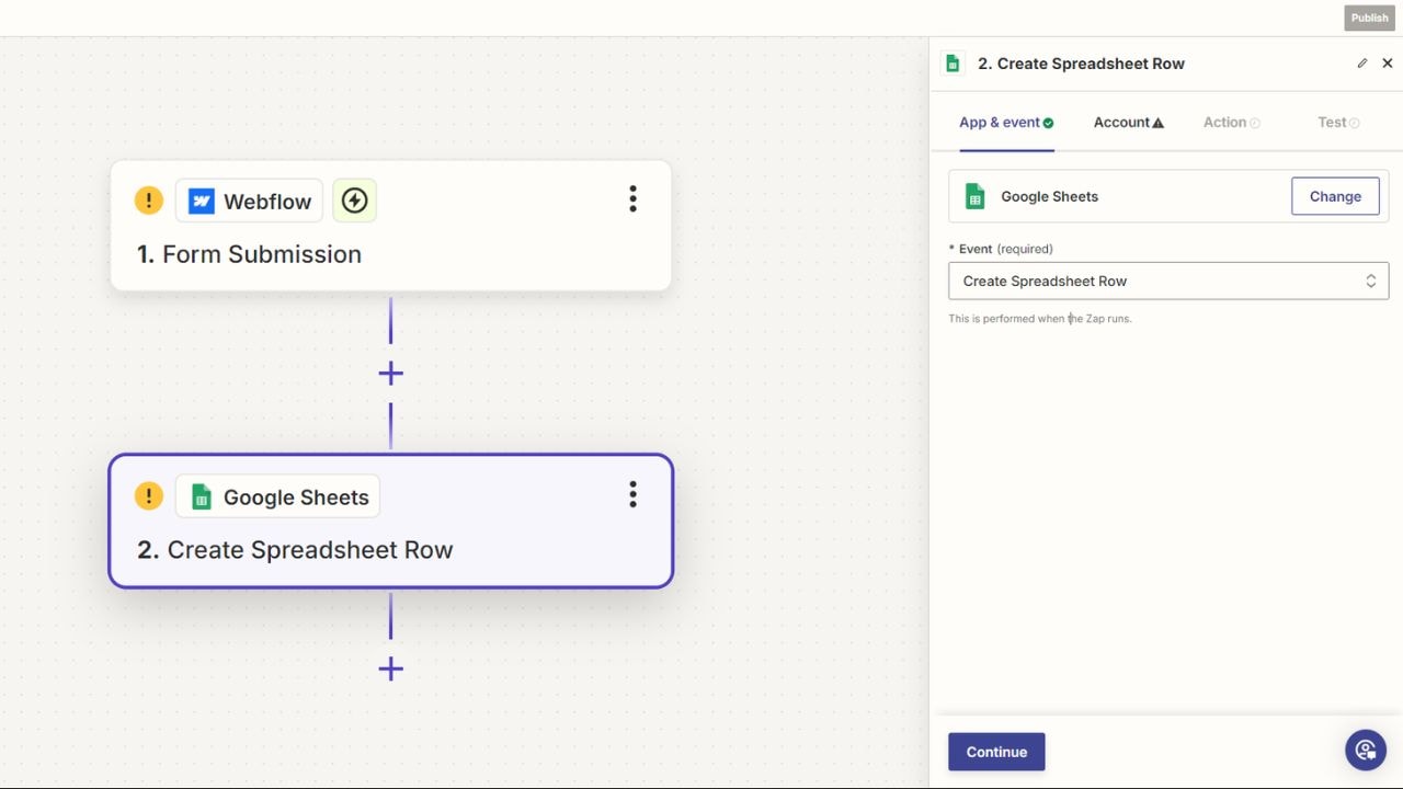 webflow and zapier integration for Google Sheets